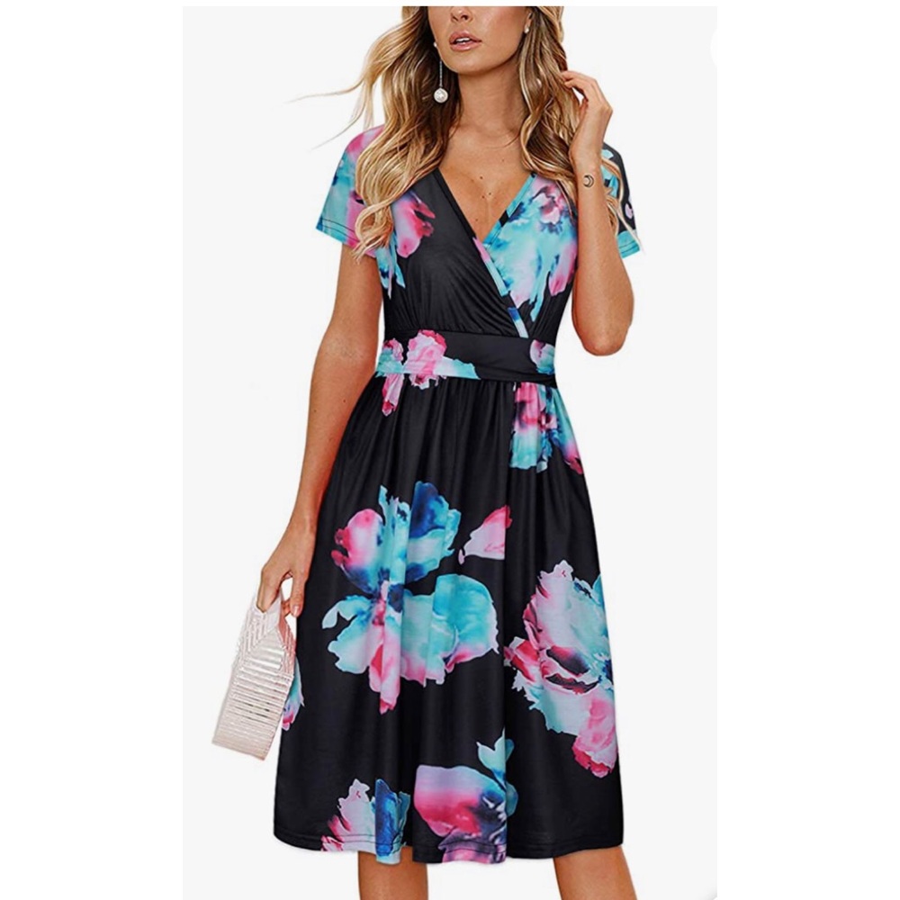 Ouges Women's Short Sleeve V-Neck Floral Short Dr… - image 1